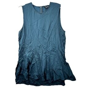 Theory Womens 100% Silk Crew Neck Sleeveless Blouse‎ Tank Top Size S Teal Green